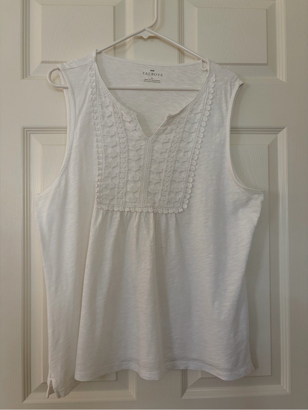 Talbots White Sleeveless Cotton Lace Bib Tank Top